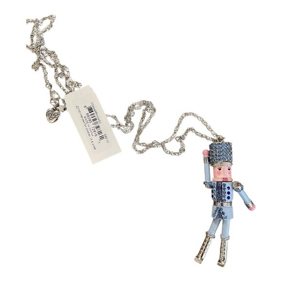 Betsey Johnson Articulated Nutcracker Necklace, Silver and Blue with Rhinestones - Picture 3 of 8